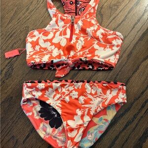Maaji Reversible Orange and White Floral Kids Bikini. NWOT.